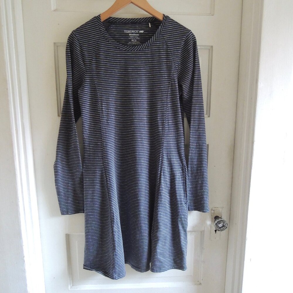 Toad&Co Blue & White Striped Windmere Dress Organic Cotton M